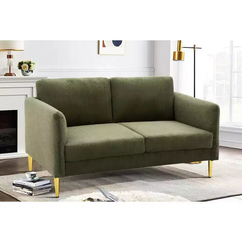 Modern Plush Upholstered Corduroy Loveseat with Solid Wood Frame, Compact Sofa for Living Room and Apartment