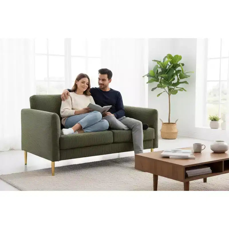 Modern Plush Upholstered Corduroy Loveseat with Solid Wood Frame, Compact Sofa for Living Room and Apartment