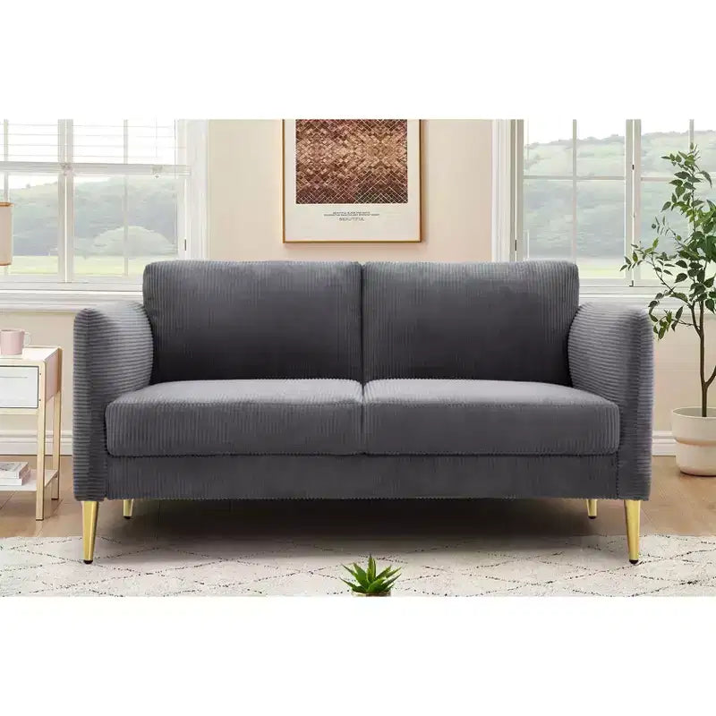 Modern Plush Upholstered Corduroy Loveseat with Solid Wood Frame, Compact Sofa for Living Room and Apartment