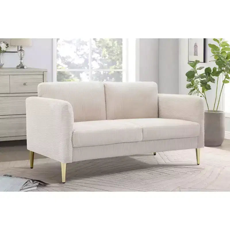 Modern Plush Upholstered Corduroy Loveseat with Solid Wood Frame, Compact Sofa for Living Room and Apartment
