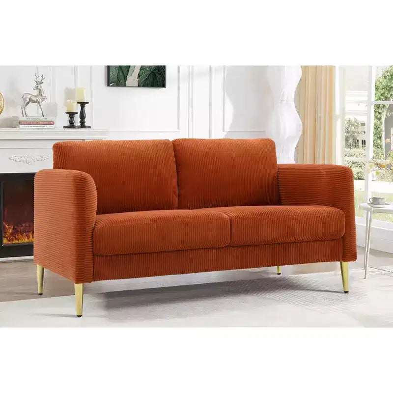Modern Plush Upholstered Corduroy Loveseat with Solid Wood Frame, Compact Sofa for Living Room and Apartment