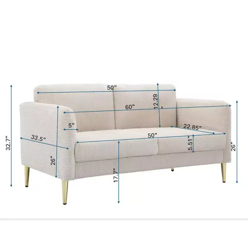 Modern Plush Upholstered Corduroy Loveseat with Solid Wood Frame, Compact Sofa for Living Room and Apartment