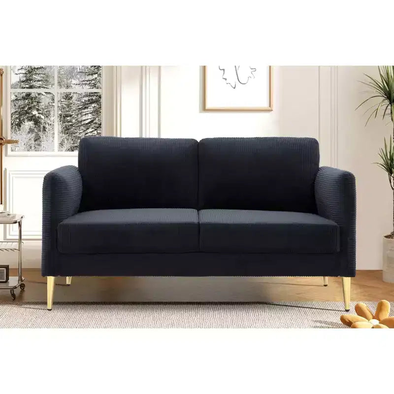 Modern Plush Upholstered Corduroy Loveseat with Solid Wood Frame, Compact Sofa for Living Room and Apartment