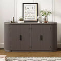 Vertical Striped Door Storage Cabinet with Metal Handles and Adjustable Shelves for Dining Room, Living Room