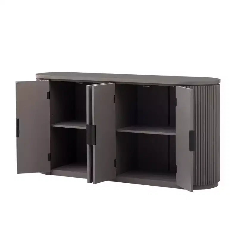 Vertical Striped Door Storage Cabinet with Metal Handles and Adjustable Shelves for Dining Room, Living Room