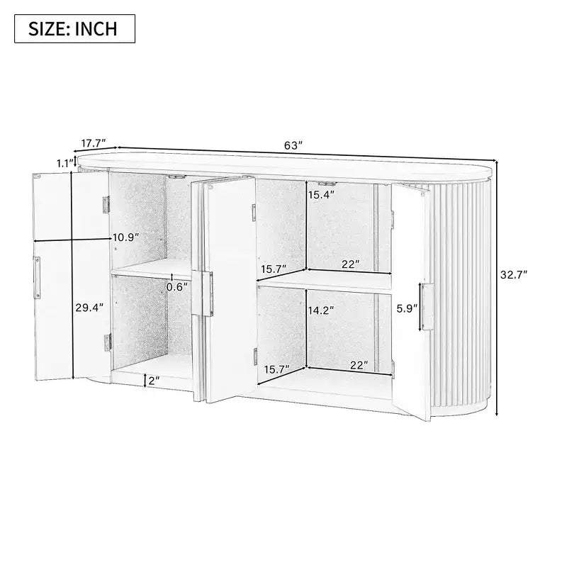 Vertical Striped Door Storage Cabinet with Metal Handles and Adjustable Shelves for Dining Room, Living Room