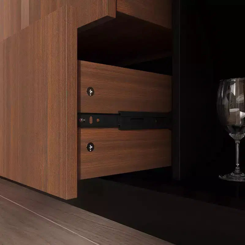 Multifunctional Storage Cabinet Buffet with Sliding Outlets, Black Gloss and Wood Finish