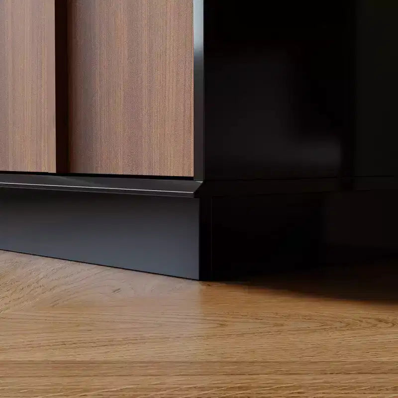 Multifunctional Storage Cabinet Buffet with Sliding Outlets, Black Gloss and Wood Finish