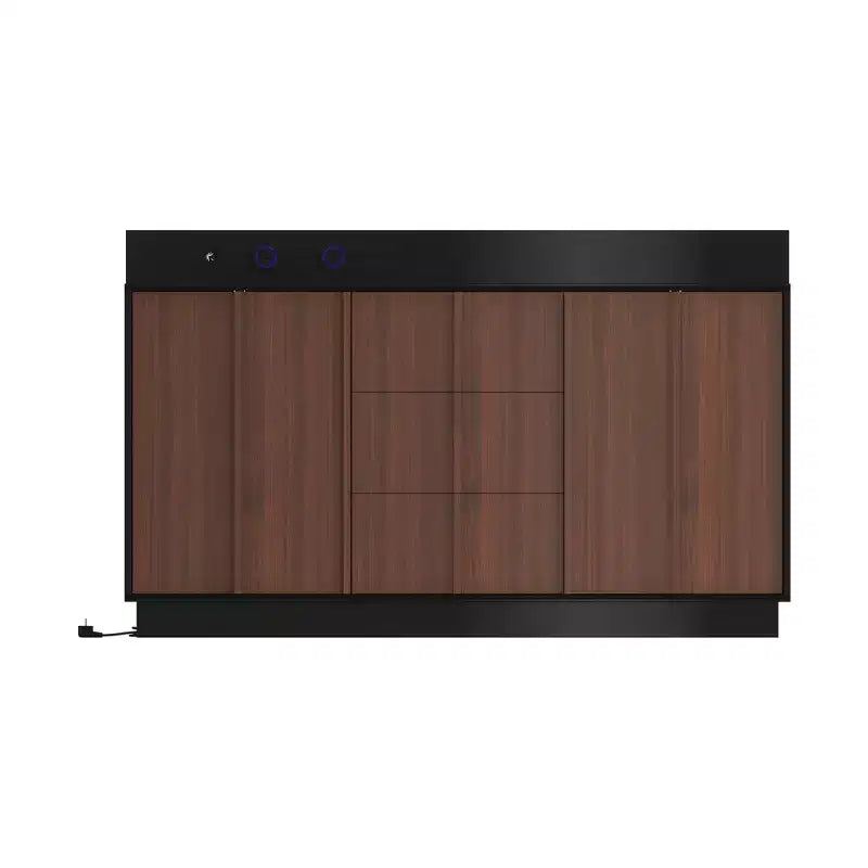 Multifunctional Storage Cabinet Buffet with Sliding Outlets, Black Gloss and Wood Finish