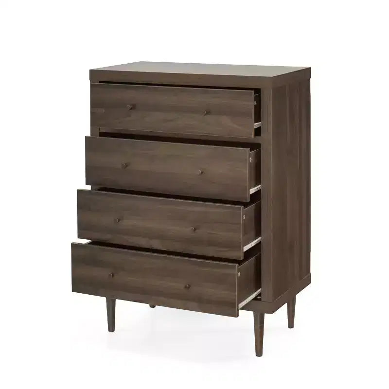 4-Drawer Chest with Tapered Legs and Faux Wood Finish, Mid-Century Modern Style