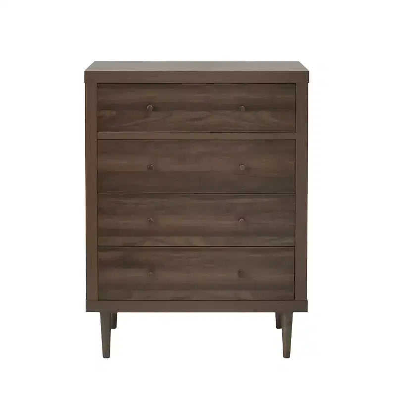 4-Drawer Chest with Tapered Legs and Faux Wood Finish, Mid-Century Modern Style