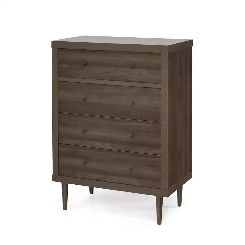 4-Drawer Chest with Tapered Legs and Faux Wood Finish, Mid-Century Modern Style