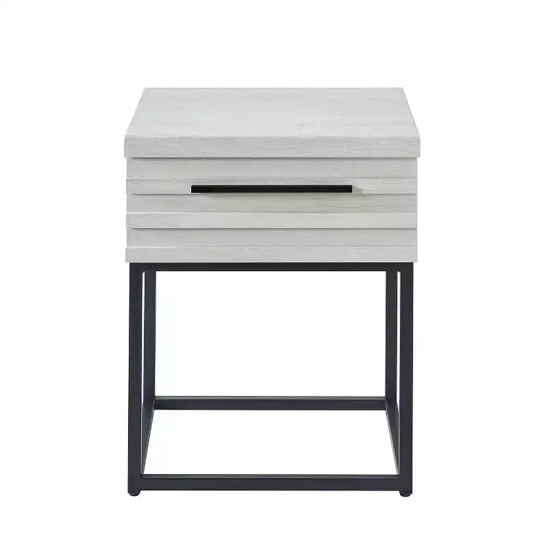 Rustic Side Table with Storage Drawer and Metal Legs, End Table with Thick Tabletop for Sofa Side, Living Room, Bedroom