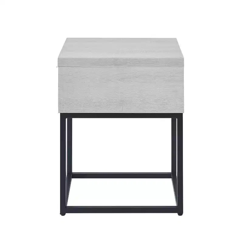 Rustic Side Table with Storage Drawer and Metal Legs, End Table with Thick Tabletop for Sofa Side, Living Room, Bedroom