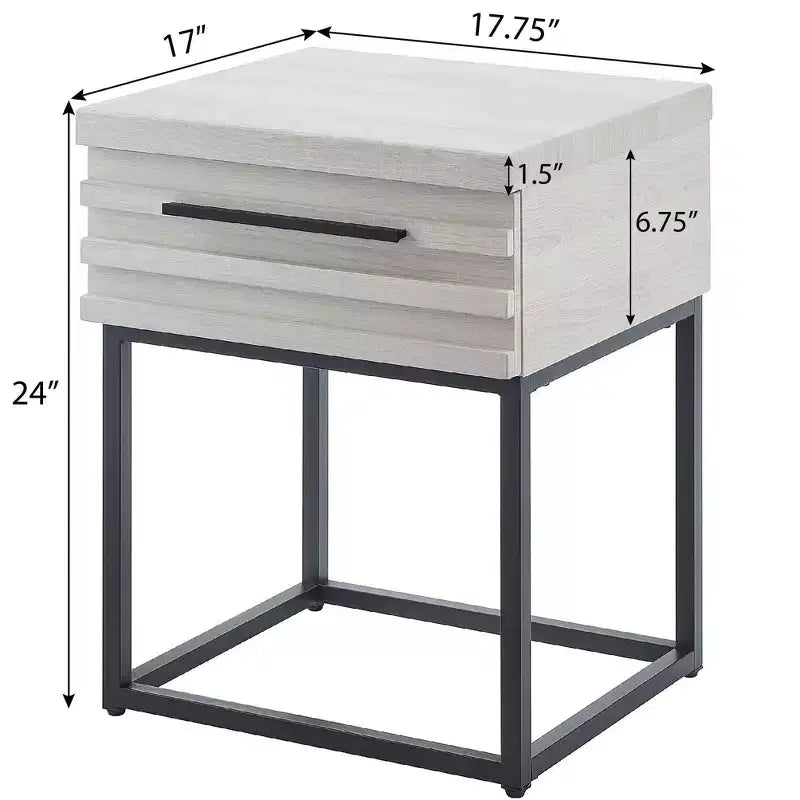 Rustic Side Table with Storage Drawer and Metal Legs, End Table with Thick Tabletop for Sofa Side, Living Room, Bedroom