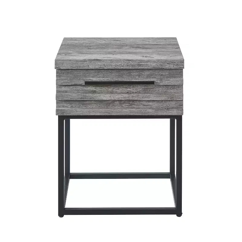 Rustic Side Table with Storage Drawer and Metal Legs, End Table with Thick Tabletop for Sofa Side, Living Room, Bedroom