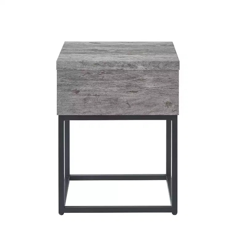 Rustic Side Table with Storage Drawer and Metal Legs, End Table with Thick Tabletop for Sofa Side, Living Room, Bedroom