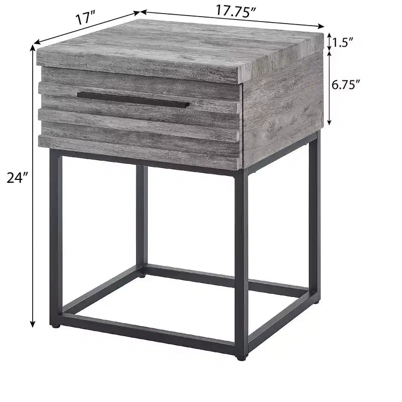 Rustic Side Table with Storage Drawer and Metal Legs, End Table with Thick Tabletop for Sofa Side, Living Room, Bedroom