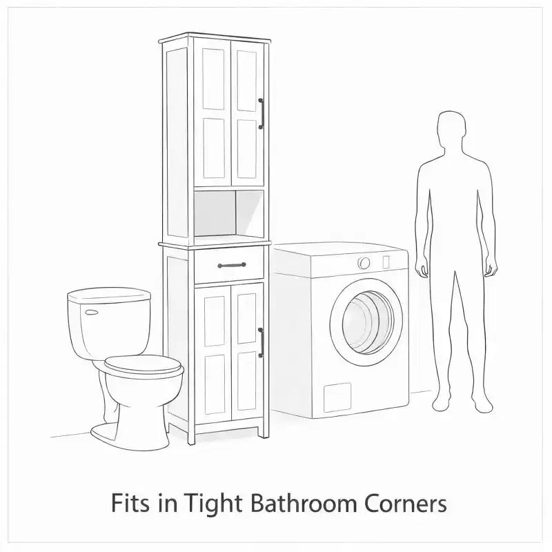 Tall Bathroom Storage Cabinet with Drawer and Double Doors, White