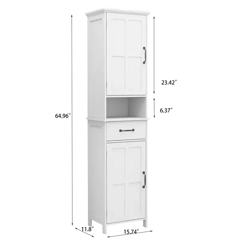Tall Bathroom Storage Cabinet with Drawer and Double Doors, White