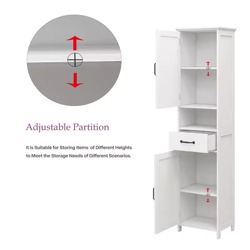 Tall Bathroom Storage Cabinet with Drawer and Double Doors, White