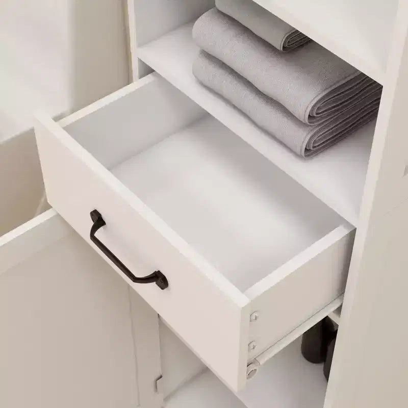 Tall Bathroom Storage Cabinet with Drawer and Double Doors, White