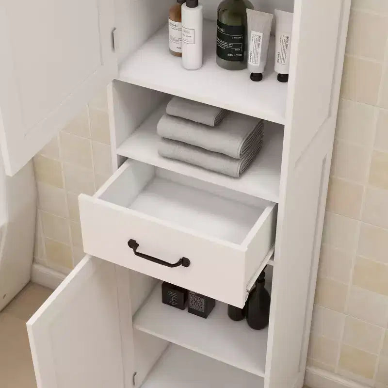 Tall Bathroom Storage Cabinet with Drawer and Double Doors, White