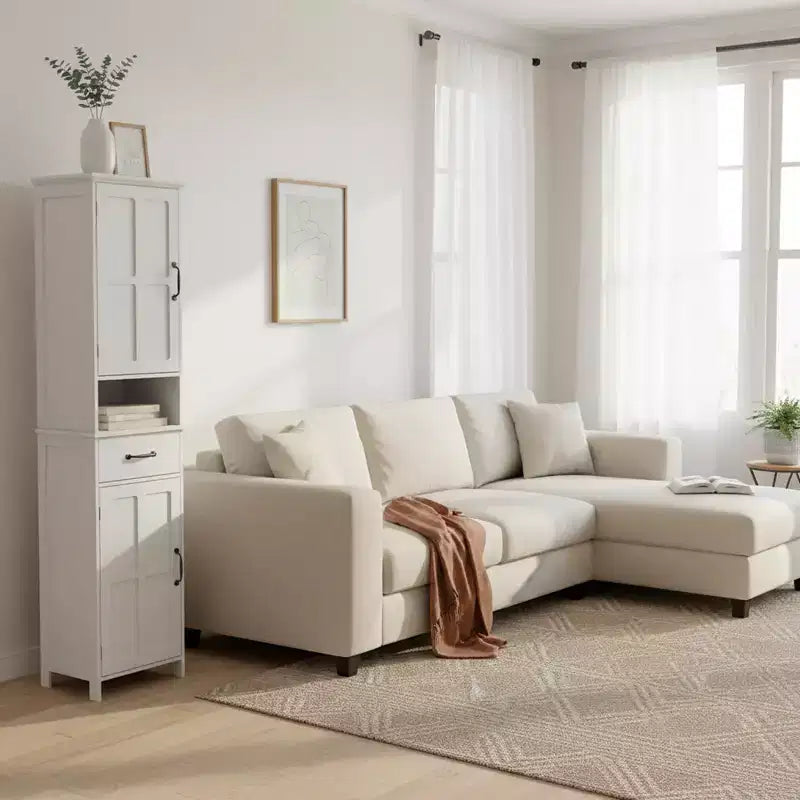 Tall Bathroom Storage Cabinet with Drawer and Double Doors, White