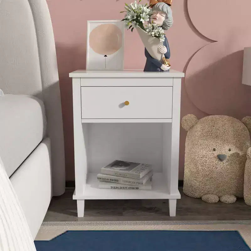 Pink Wooden Nightstand with 1 Drawer & 1 Shelf  For Kids & Adults