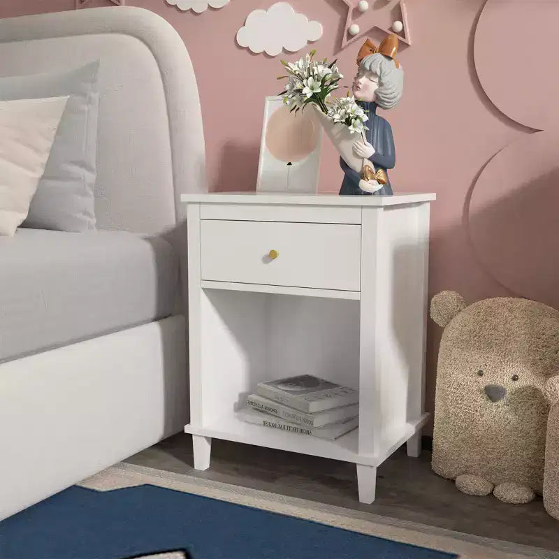 Pink Wooden Nightstand with 1 Drawer & 1 Shelf  For Kids & Adults