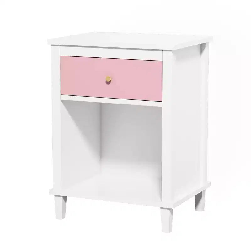 Pink Wooden Nightstand with 1 Drawer & 1 Shelf  For Kids & Adults