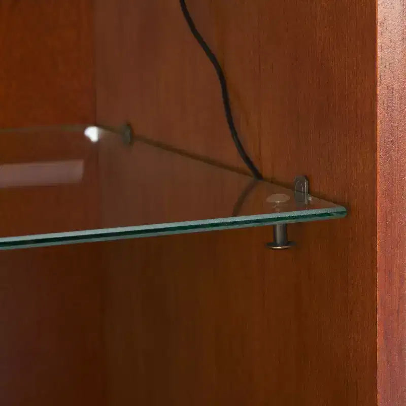 Curio Bookcase & Display Shelf, Walnut, Contemporary Vertical Storage with Drawer & Enclosed Shelves