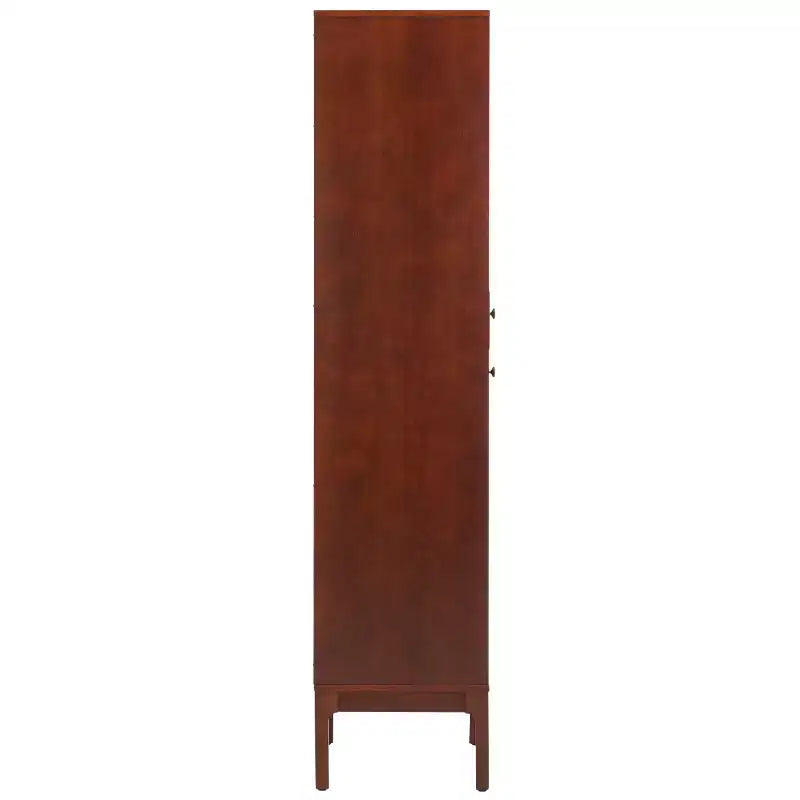 Curio Bookcase & Display Shelf, Walnut, Contemporary Vertical Storage with Drawer & Enclosed Shelves