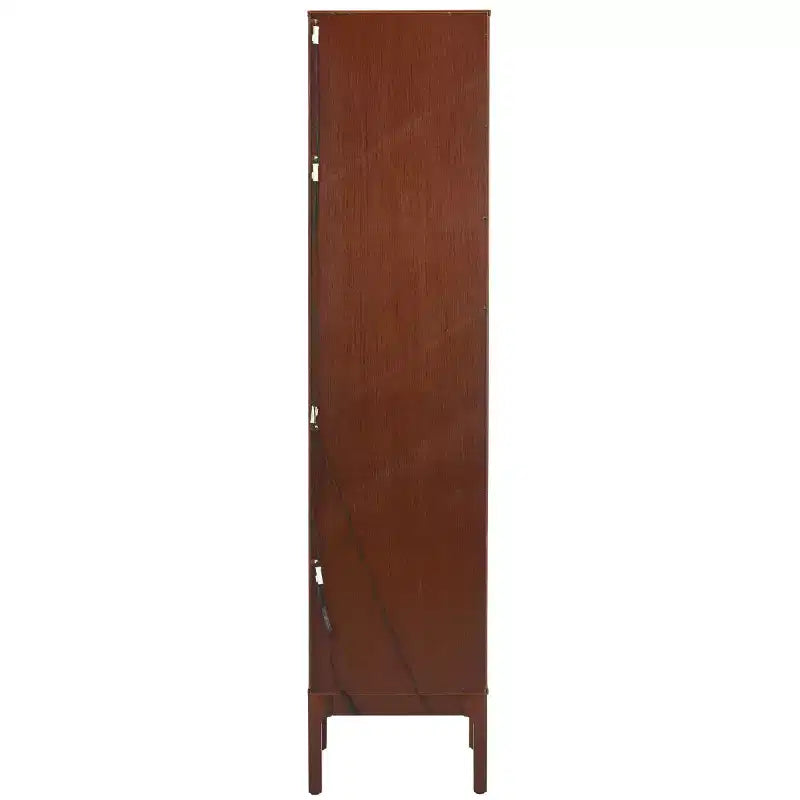Curio Bookcase & Display Shelf, Walnut, Contemporary Vertical Storage with Drawer & Enclosed Shelves