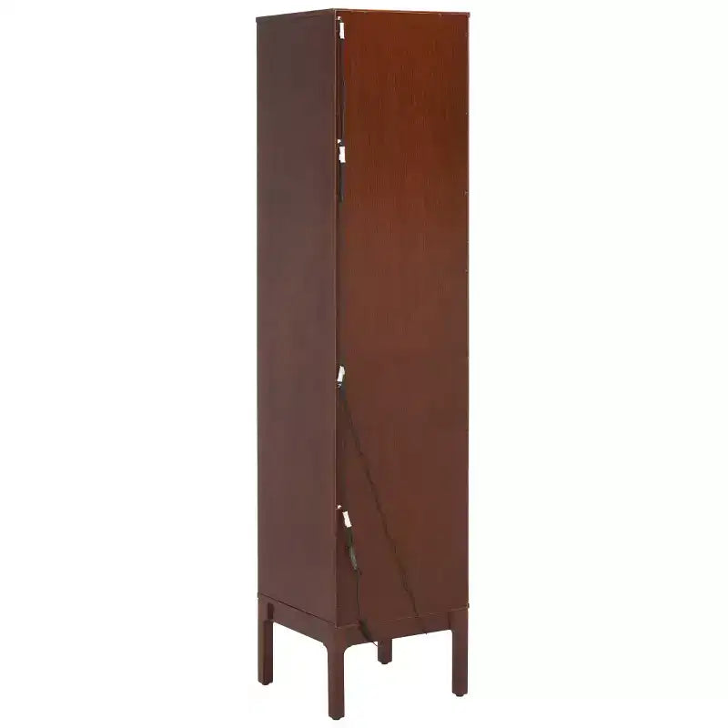 Curio Bookcase & Display Shelf, Walnut, Contemporary Vertical Storage with Drawer & Enclosed Shelves