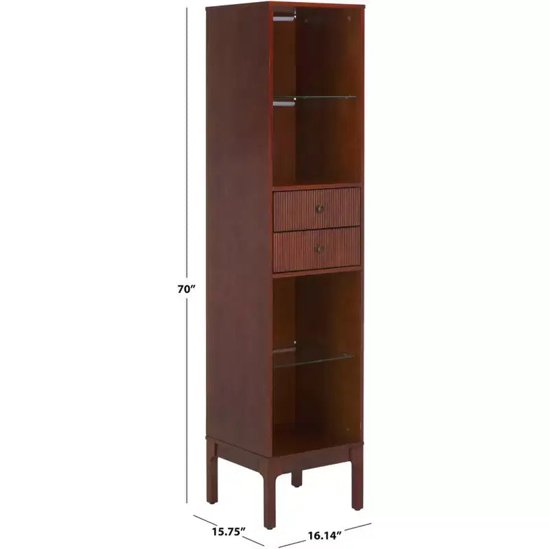 Curio Bookcase & Display Shelf, Walnut, Contemporary Vertical Storage with Drawer & Enclosed Shelves