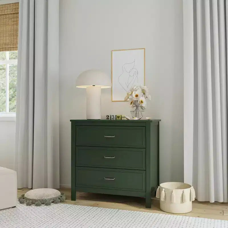3-Drawer Nursery Dresser, Solid Pine Wood, for Baby & Kids Room