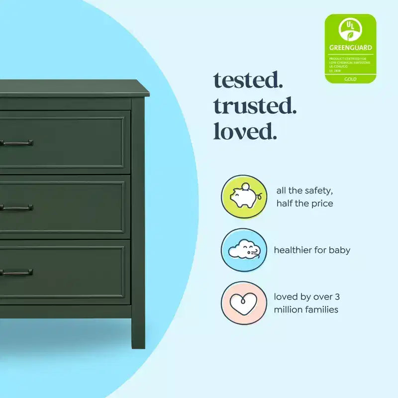 3-Drawer Nursery Dresser, Solid Pine Wood, for Baby & Kids Room