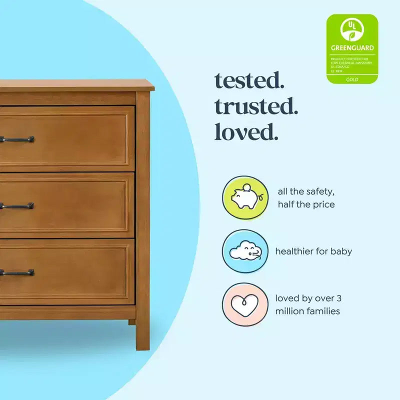 3-Drawer Nursery Dresser, Solid Pine Wood, for Baby & Kids Room