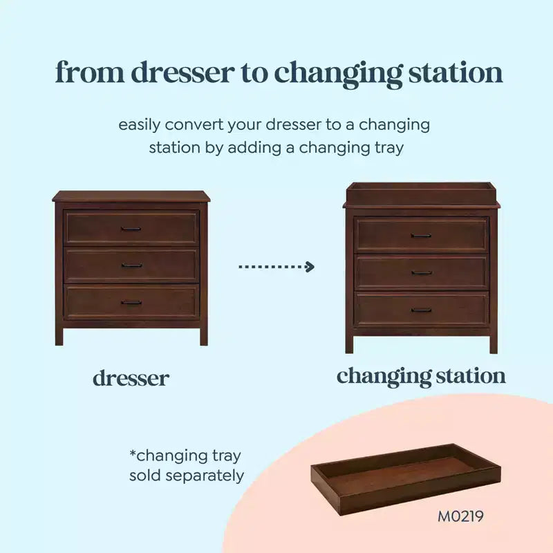 3-Drawer Nursery Dresser, Solid Pine Wood, for Baby & Kids Room