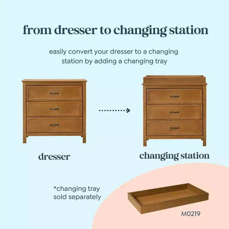 3-Drawer Nursery Dresser, Solid Pine Wood, for Baby & Kids Room