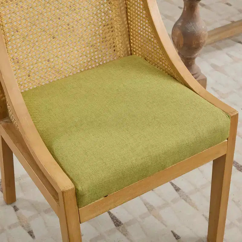 Rattan Dining Chair, Solid Wood Frame, Decorative Armrests, Linen Seat, Rustic Style, Natural Finish, Single Pack
