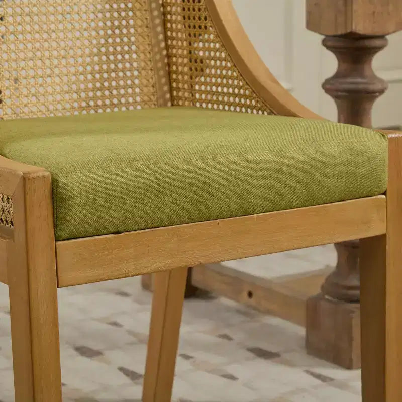 Rattan Dining Chair, Solid Wood Frame, Decorative Armrests, Linen Seat, Rustic Style, Natural Finish, Single Pack