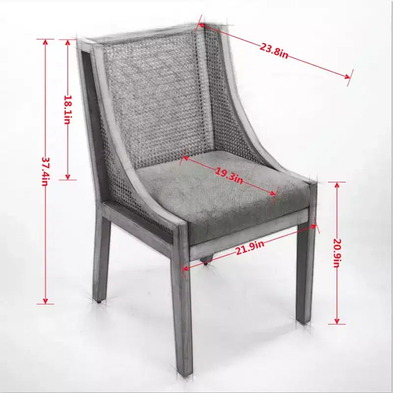 Rattan Dining Chair, Solid Wood Frame, Decorative Armrests, Linen Seat, Rustic Style, Natural Finish, Single Pack