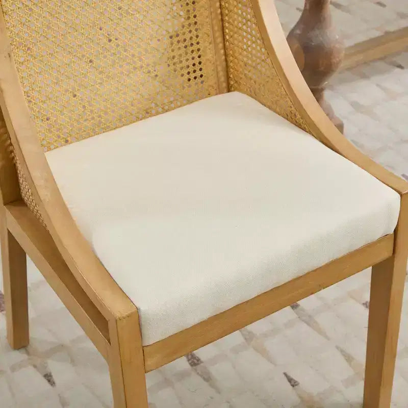Rattan Dining Chair, Solid Wood Frame, Decorative Armrests, Linen Seat, Rustic Style, Natural Finish, Single Pack
