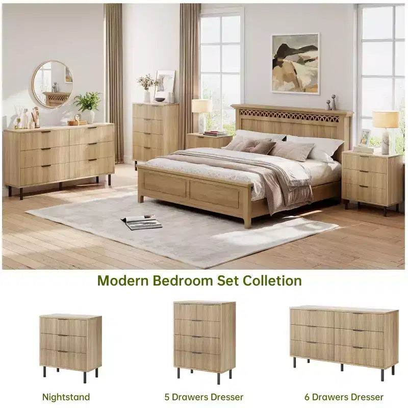 3-Drawer Fluted Nightstand with Metal Legs, Compact Bedside Table for Bedroom and Living Room