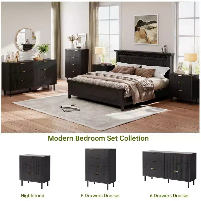 3-Drawer Fluted Nightstand with Metal Legs, Compact Bedside Table for Bedroom and Living Room