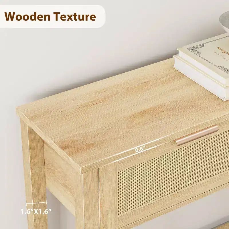 43 Inch Farmhouse Rattan Console Tables for Entryway, Narrow Wood Couch Table Behind Sofa, Boho Console Sofa Table, for Living Room
