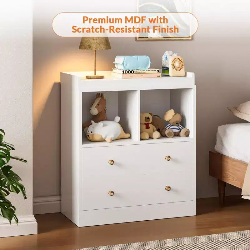 Baby Changing Table, Modern 2-Drawer Nursery Dresser with Changing Pad for Kids Room