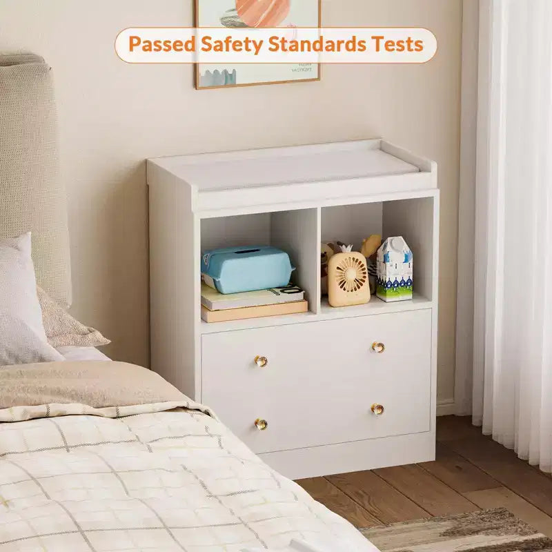 Baby Changing Table, Modern 2-Drawer Nursery Dresser with Changing Pad for Kids Room